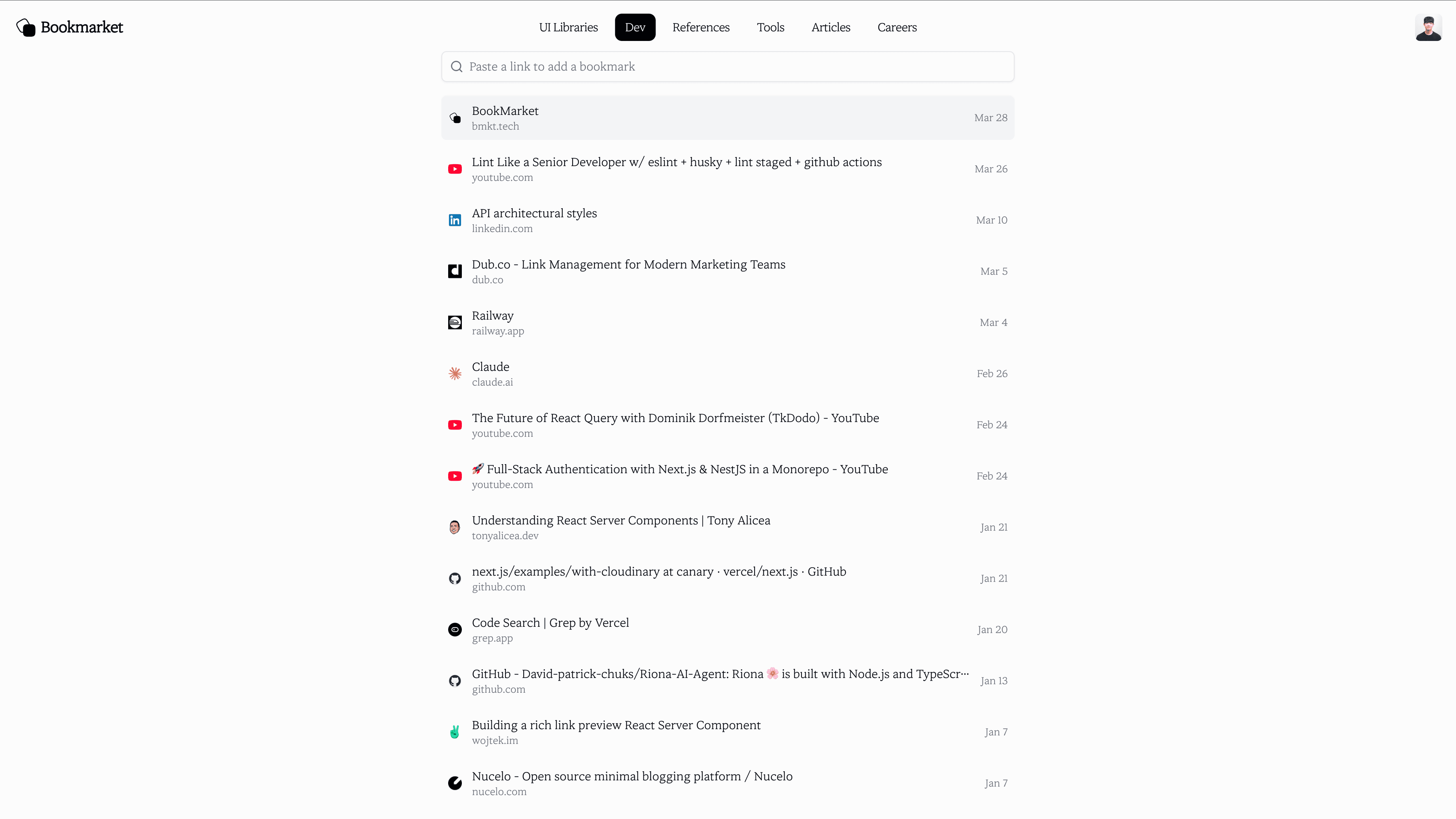 Screenshot of the bookmarket service